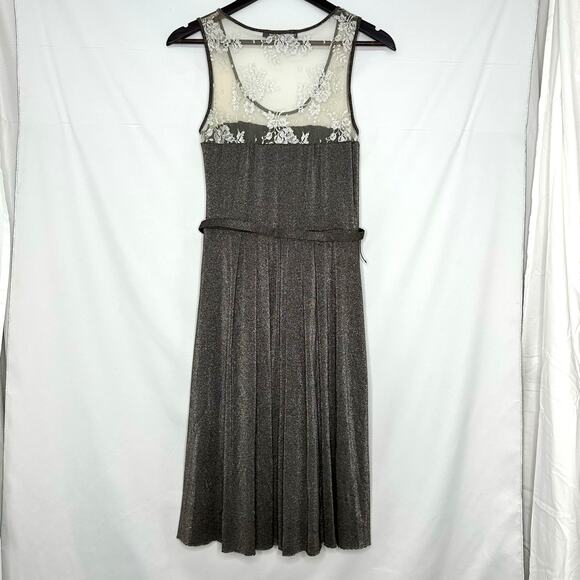 Vintage Y2K Arden B Silver Metallic Dress Sheer Lace Small Retroglam Holiday - Picture 2 of 6
